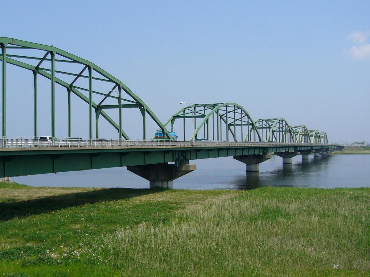 The Omigawa Bridge over the Tone River linking Kamisu City, Ibaraki Prefecture and Katori City, Chiba Prefecture, Japan 