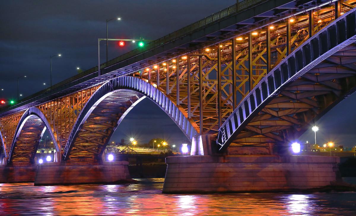 Peace Bridge from Fort Erie, with new lighting retrofit 