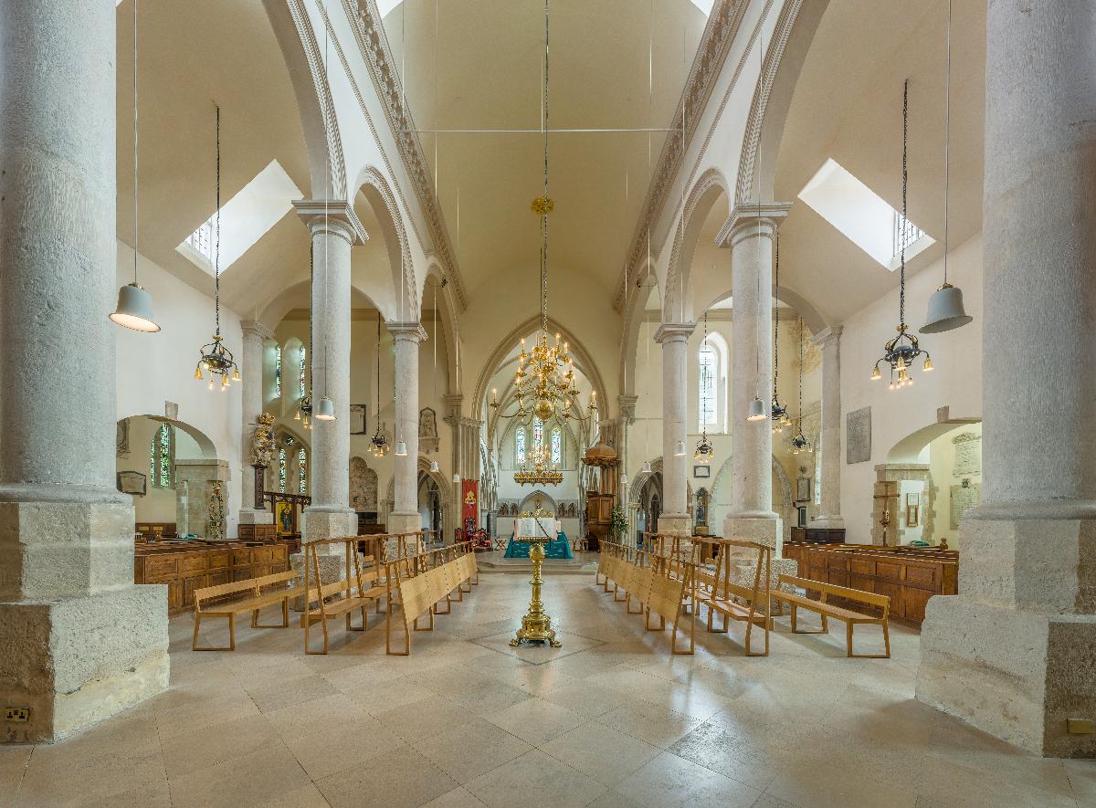 The choir of Portsmouth Cathedral looking towards the north east in Hampshire, England 