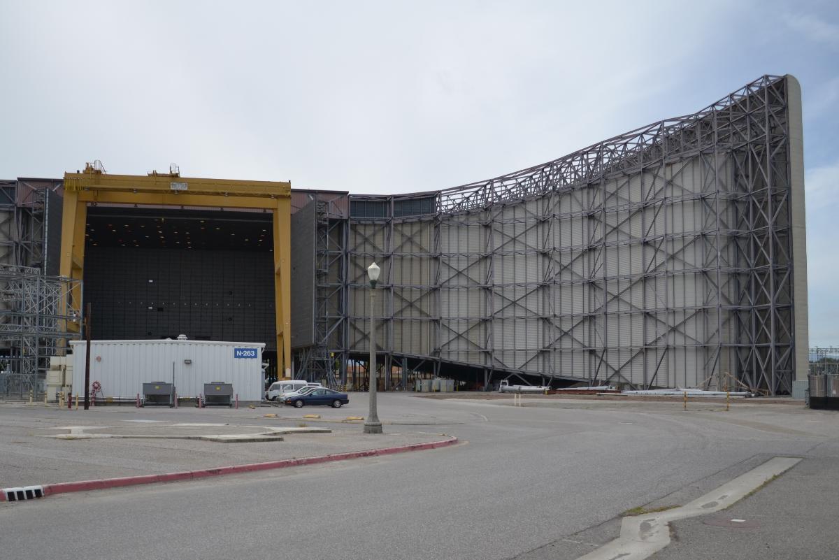 Side view of the 80 by 120 foot wind tunnel At NASA Ames 