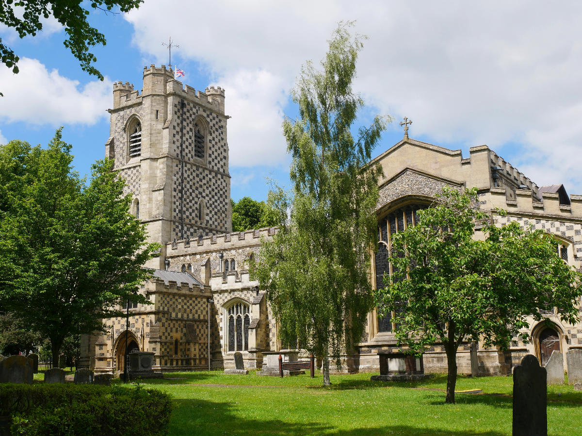 Part of the southeast face of the Parish Church of Saint Mary in Luton 