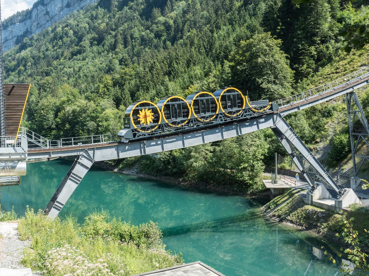 Stossbahn Funicular Railway Bridge over the Muota River, Schwyz, Canton of Schwyz, Switzerland 