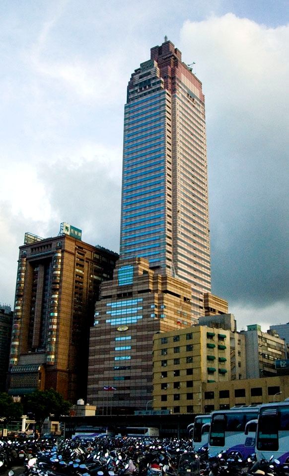 Asia Plaza Building, Shin Kong Life Tower and Directorate General of Highways Building in Zhongzheng District, Taipei City Viewed from Taipei Intercity Bus Terminal.