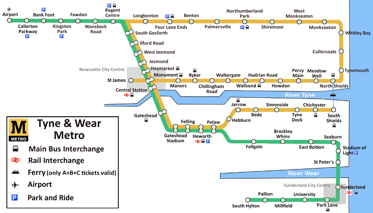 Diagram of the Tyne and Wear Metro 