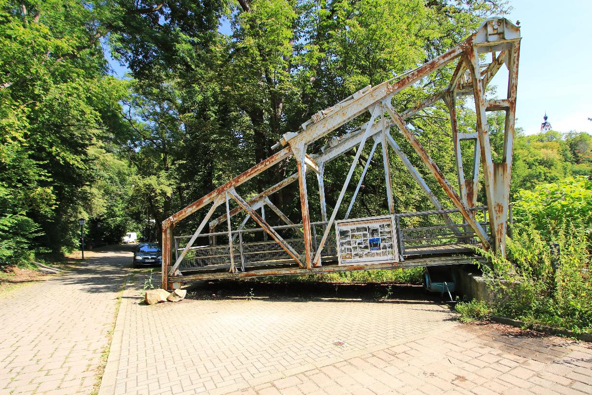 Überreste der alten Hängebrücke über die Zwickauer Mulde in Rochsburg. Sachsen. 