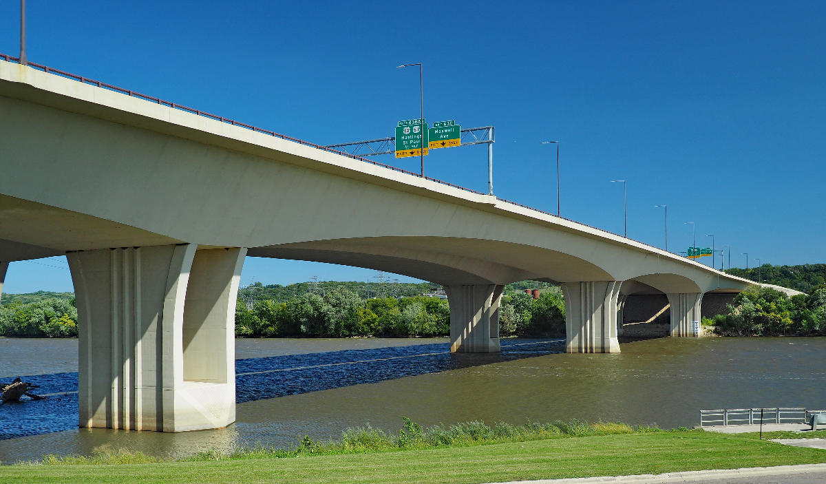 Wakota Bridge from the Mississippi River Regional Trail, South St Paul, Minnesota, USA View looking east-northeast