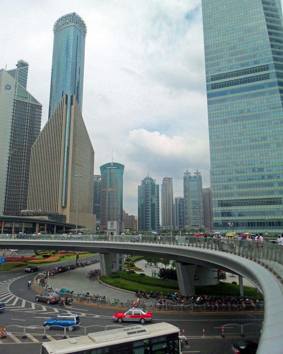 Walkway over roundabout at the center of district of Shanghai 
