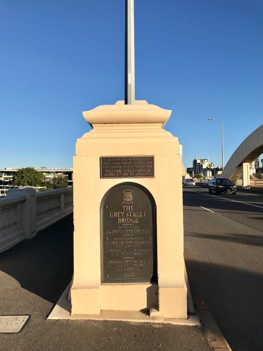 William Jolly Bridge and both name plaques, Brisbane, Queensland 